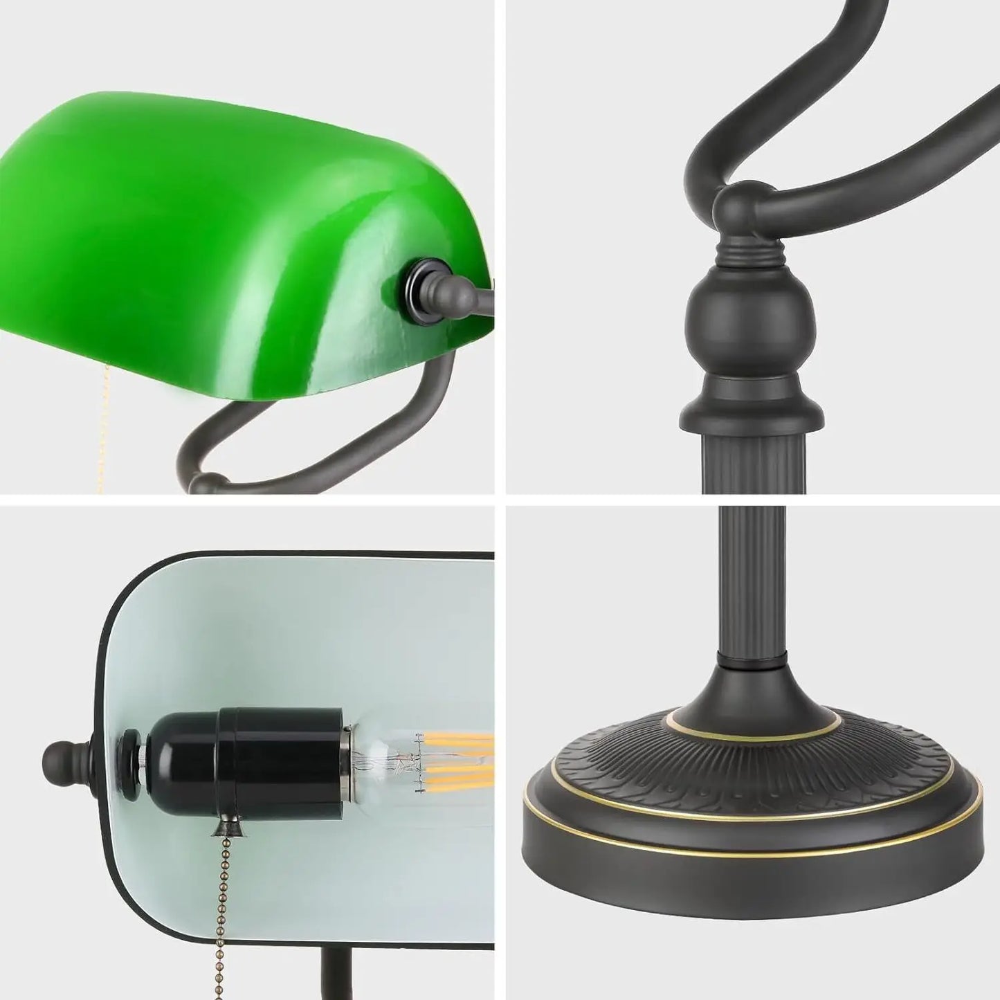 Glass Banker Desk Lamp With E27 E26 Socket Switches