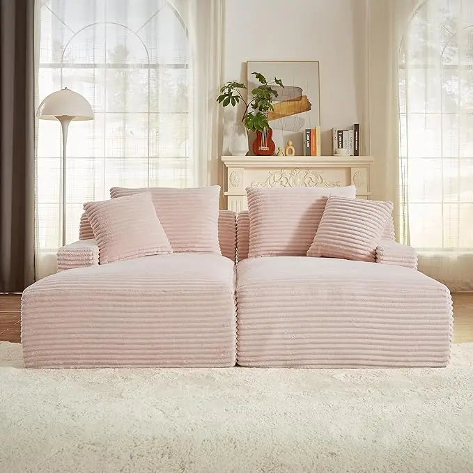 Oversized Corduroy Chaise Lounge Sleeper Sofa With Pillows