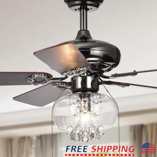 XMSJ Crystal Ceiling Fan With Light Kit Reversible Blades