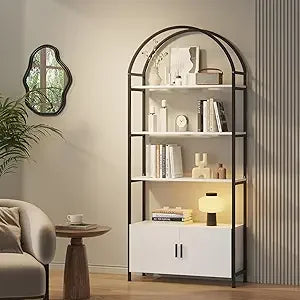 TANGXU Arched Bookshelf With Doors Metal Frame Shelving