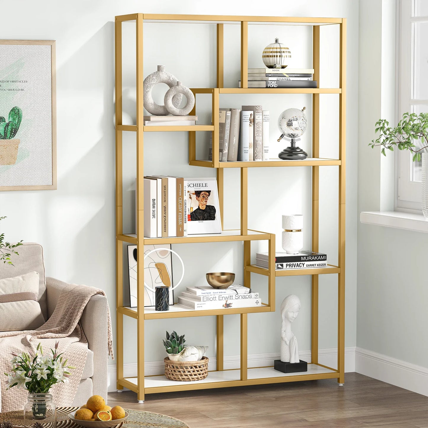 Tribesigns Bookshelf Etagere Five Tier Faux Marble Modern