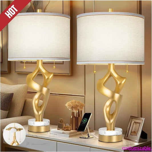 XMSJ Sculptural Table Lamp Set 2 With Marble Base And USB